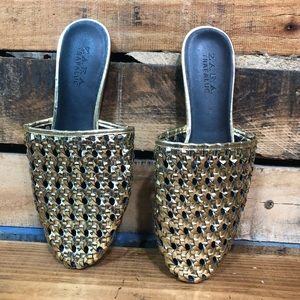 Zara braided mules sz 7 gold women’s